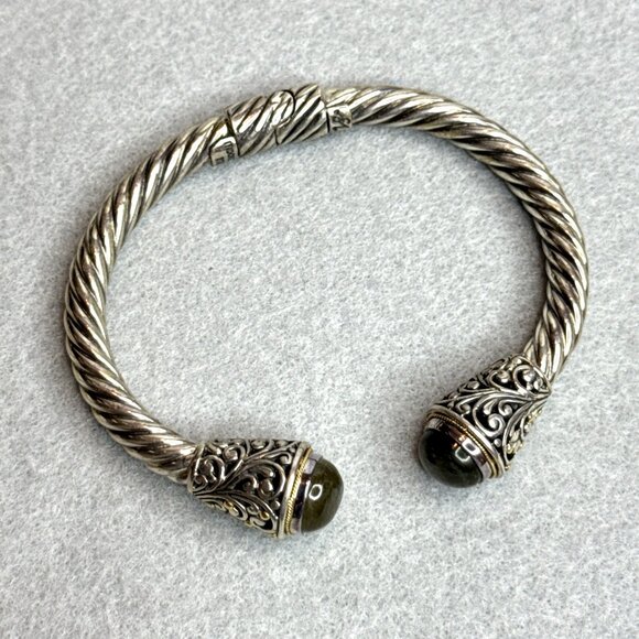 Bali Designs Labradorite Cable Cuff Bracelet 18K Gold Sterling Silver Hinged - Picture 2 of 14